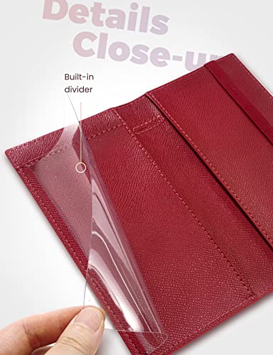 Image of Yarnic Checkbook Cover for Personal Checkbook, Checkbook Holder with Pen Holder & Built-in Clear Plastic Divider for Duplicate Checks (Dark Red)