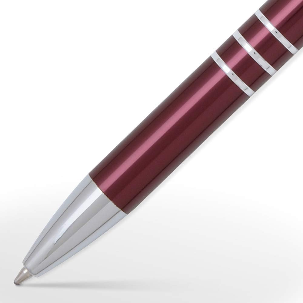 10 Custom Laser-Engraved Ballpoint Pen & Letter Slitter Gift Sets. Includes Case. Red Product Color with Silver Accents. Black Ink