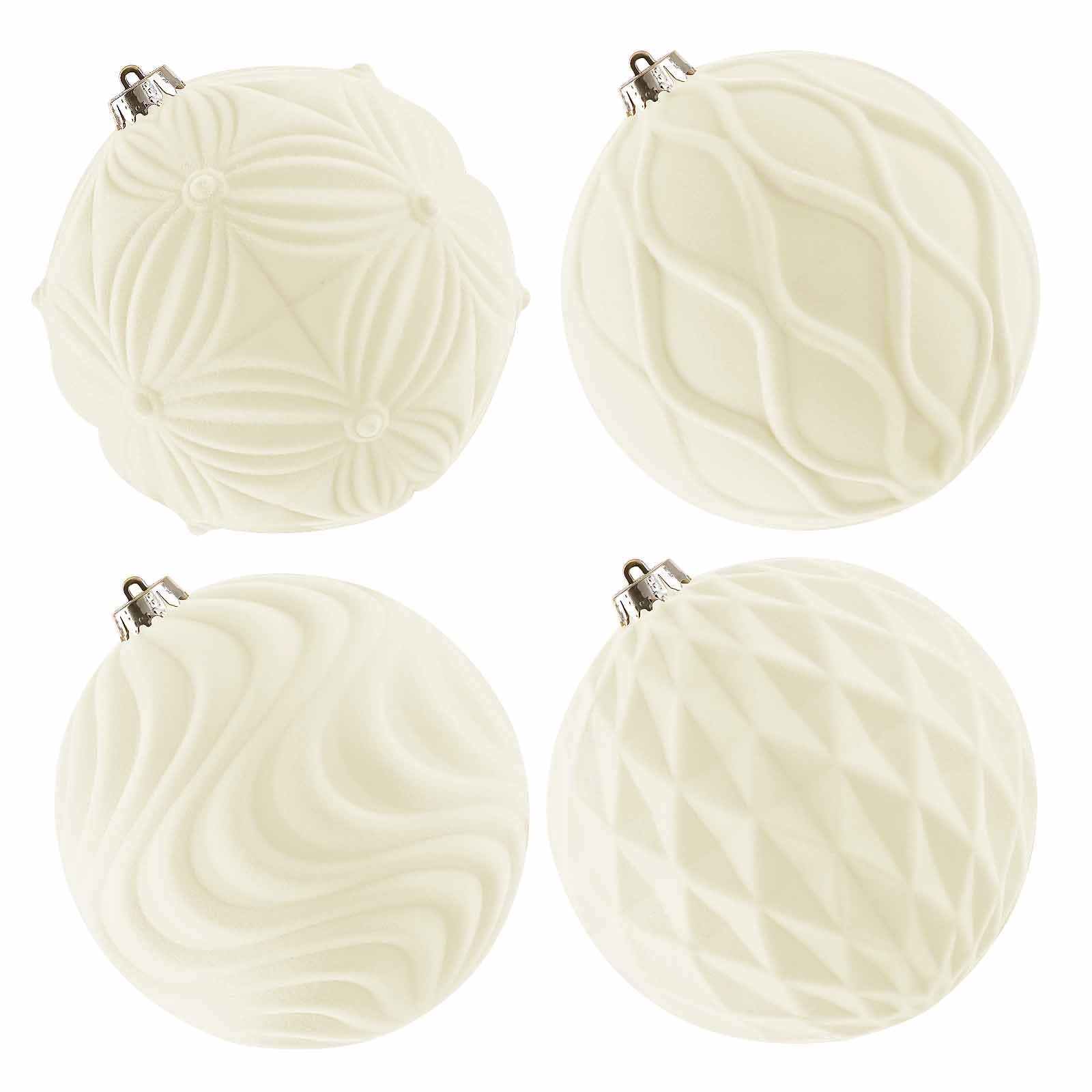 Lanpn 4 Pcs 15cm Large Christmas Baubles, Oversized Velvet Xmas Tree Ball, Big Flocked Christmas Tree Ornament, Shatterproof Plastic Bauble for Yard Lawn Holiday Hanging Decor (Beige)