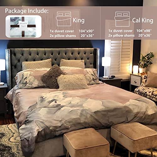 MILDLY 100% Long-Staple Cotton Duvet Cover Set Abstract Gray Pink Marble Pattern Printed Comforter Cover 3pcs, Ultra Soft & Breathable Bedding Set