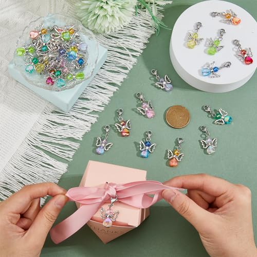 SUPERFINDINGS 36pcs 9 Colors Guardian Angel Charms Colorful Fairy Dangle Pendants Acrylic Angel Wing Charms with Lobster Clasps for DIY Jewelry Making Findings Crafts Supplies - Image 3