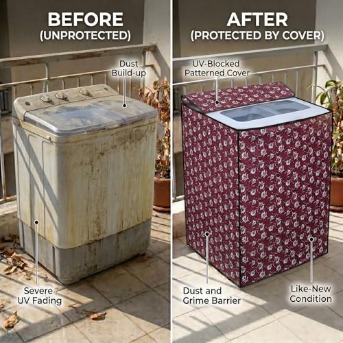 Image of DREAM CARE Waterproof & Dustproof Washing Machine Cover Top Load & Semi Automatic Suitable for 7 kg, 7.2 kg, 7.5 kg (83 x 95 x 51 cms)