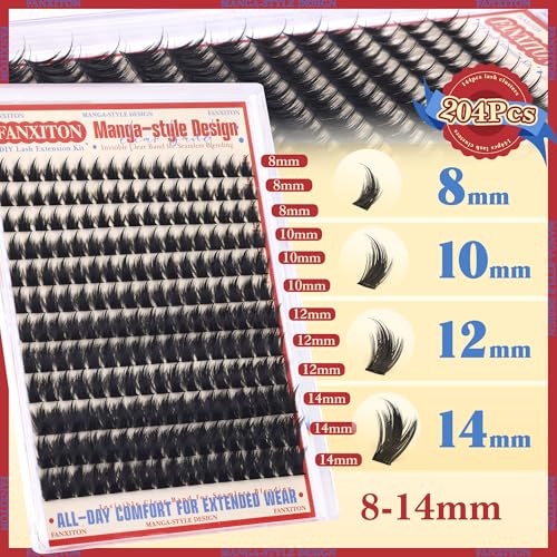 Image of FANXITON Anime Lash Clusters 8-14mm Manga Lashes Extension Volume Cluster Eyelash Extensions Spiky Eyelash Extensions Soft Eyelash Clusters 204Pcs DIY at Home
