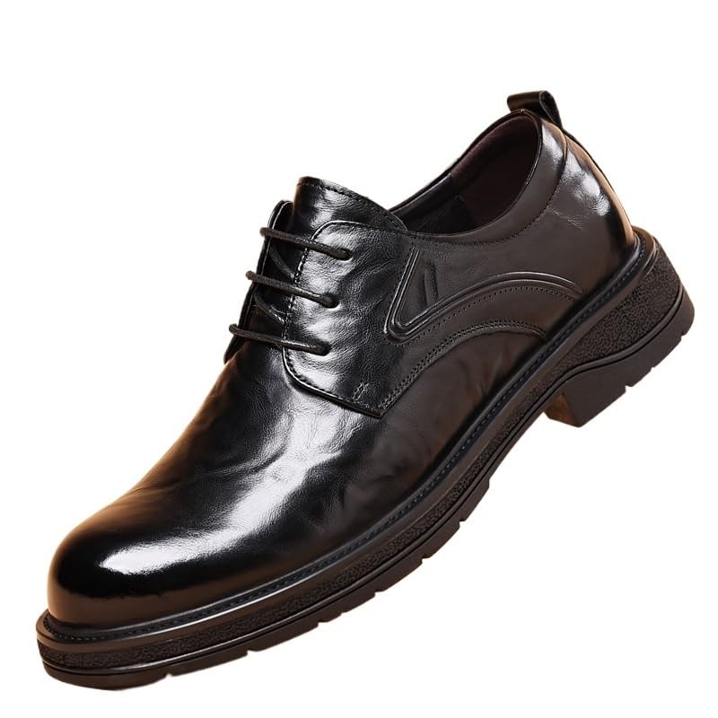 Men's Genuine Leather Lace Up Oxfords Comfort Wide Round Toe Non-Slip Dress Shoes Anti-Slip Formal Duty Work Shoes