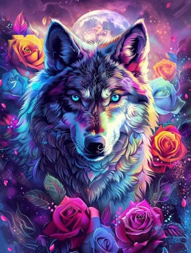 Peinture diamant adulte loup 5D kit complet avec strass cristal pour point de croix DIY 80x110cm