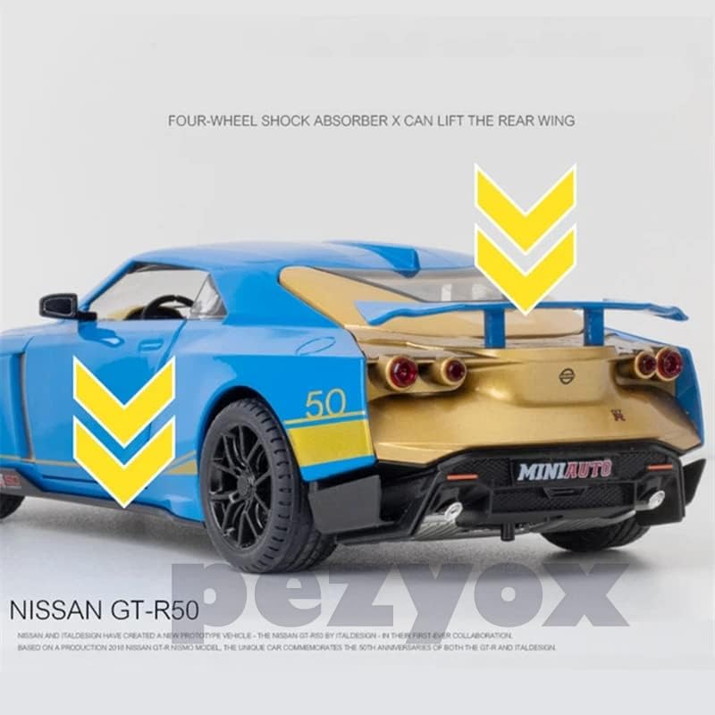 Image of Diecast GT R-50Toy Car 1:24 Scale Model,Pull Back Vehicles Alloy Simulation Supercar with Lights and Sound Also for Car Dashboard,Kids,Adult (Blue)