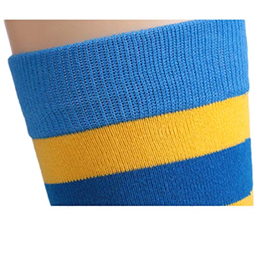 5 Pack Mens High Tube Socks with Striped Cozy Colorful Cotton Fun Novelty Dress Socks, Yellow Blue3