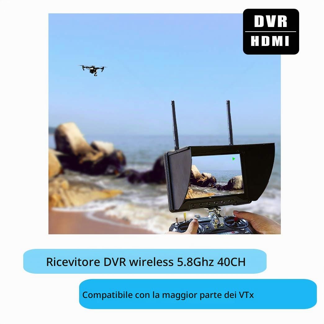 Monitor Flysight Black Pearl Diversity RC801 FPV Monitor con DVR in 5,8 Ghz 40CH 7 pollici FPV Screen Receiver Batteria integrata per RC Racing Drone DJI Phantom Airplane (SMA ANT)