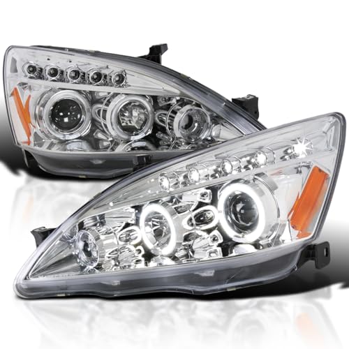 SPEC-D TUNING Chrome Housing Clear Lens Projector Headlights Compatible with 2003-2007 Honda Accord 2/4Dr, Left + Right Pair Headlamps Assembly