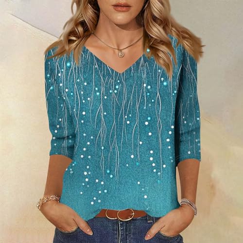 HTHLVMD Womens 3/4 Length Sleeve Tunic Tops Summer Fall Outfits 2025 Three Quarter Sleeve Casual V Neck T Shirts for Women