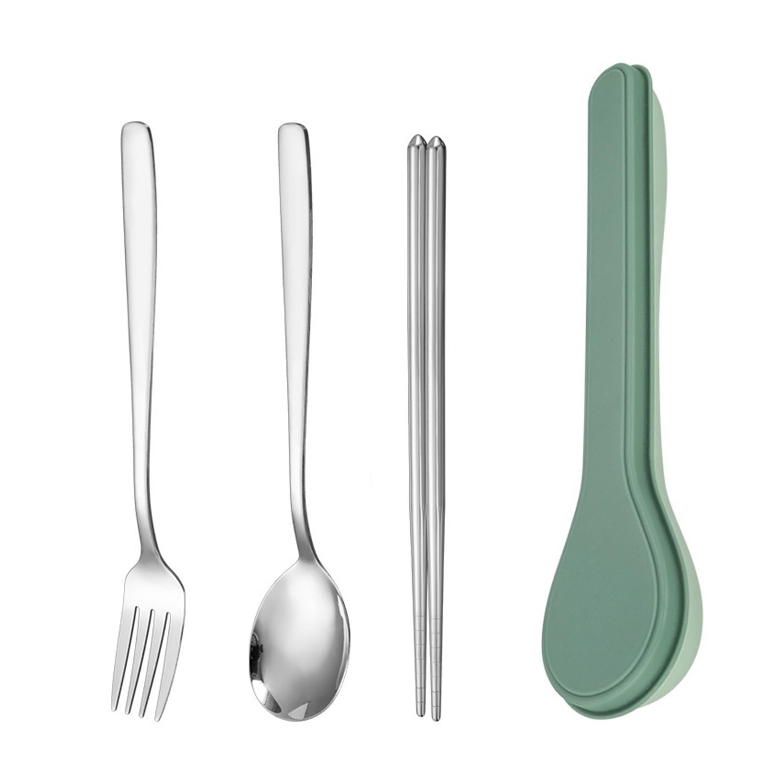 Set couverts de table en acier inoxydable avec boîte de transport compacte vert foncé anti-bruit
