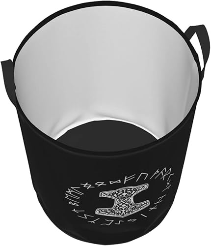 Miniatura 3 de Mjolnir And Rune Wheel Norse Mythology Symbol Laundry Basket Circular Portable Storage Box Organizer Laundry Basket Portable Laundry Storage Box