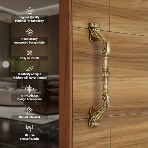 Image of LAPO 10 Inch Dhanush Main Door Handle for Home, Pull Handle for Wooden and Glass Doors, Antique Finish, Corrosion Resistant, 3 Years Warranty, Pack of 2