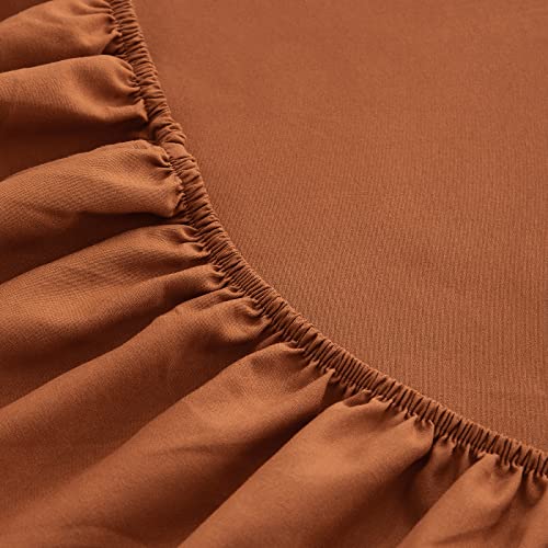 Jyhoney Burnt Orange Sheet Set King Size Caramel Pumpkin Rust Solid Beige Soft Microfiber Bed Sheets Set - 1 Orange Fitted Sheet With 16" Deep Pocket, 1 Beige Flat Sheets, 2 Reversible Pillowcases #TOP6