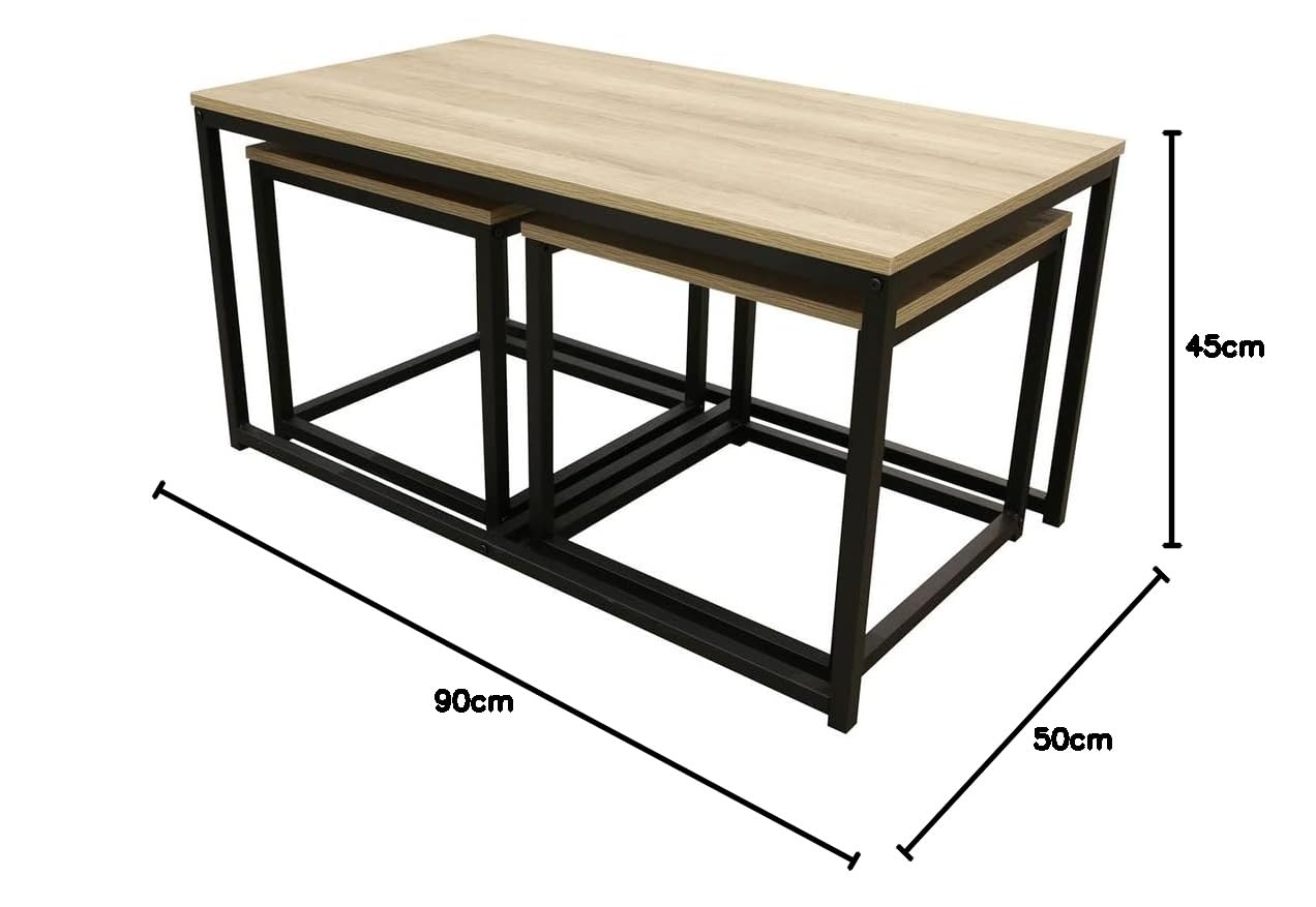 HOME DECO FACTORY - HD6579 Table Basse Industrielle Chic 3 Modules Seattle - Conçu pour Mobilier Bureau Gain de Place - Bois MDF et Métal - Dimensions 90 x 50 x 45 cm - Couleur Noir