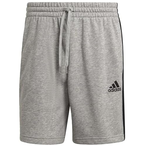 adidas Mens Essentials 3-Stripes Fleece 9-inch Shorts, Medium Grey Heather/Black, X-Large