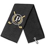 OXYEFEI Golf Towel Gift | Microfiber Waffle with Embroidered Monogrammed | 16”x 24” for Golf Bags with Clip for Men Accessories for Men (Initial-P)