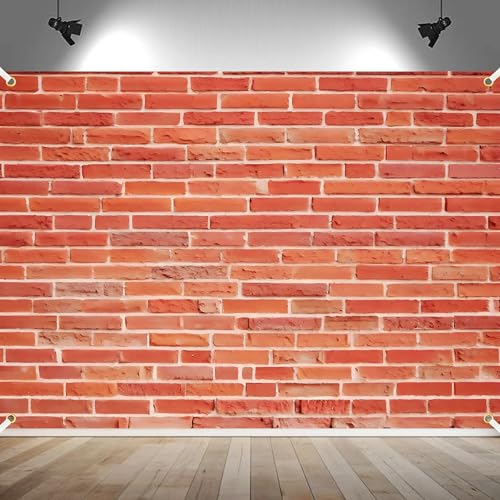 7x5ft Brick Backdrop Red Brick Wall Backdrop Polyester Bricks Wall Sign Photo Banner for Party Baby Shower Birthday Wedding with 19.68ft Ribbon