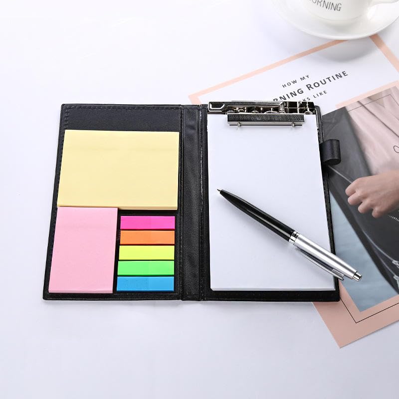 Image of AccuPrints Premium Leather Note Pad /Memo Book | Size 19 x 11 cm | with Sticky Notes & Clip Holder with Pen for Gifting Multi Size Sticky Notes Diary Style