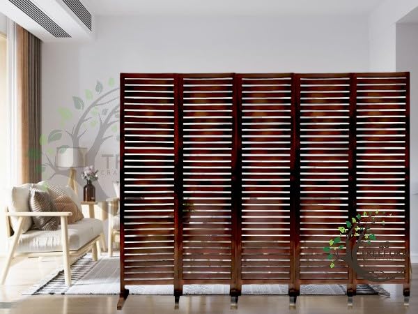 Wooden Room Partition/Screen/Room Divider/Room Separator for Livng Room Bedroom Home Office Restarurant Hallway 20Inches Wide Each (2/3/4/5/6 Panel with Stands 6 Feet) (5 Panel)-image-20