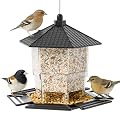 Yieach Hopper Bird Feeders for Outdoors Hanging,Large Birdfeeders for Outside Squirrel Proof,Covered Bird Seed Feeder for Outside,Plastic Wild Bird Feeder for Blue Jay,Cardinal,Garden Decoration,Black