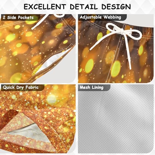 Pigsaly Boys' Swim Board Shorts Mustard Yellow Amber Gradient Flashing Glitter Boy's Swim Trunks Kids Swimwear M3