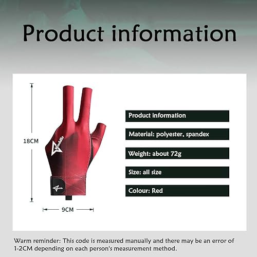 Miniatura 6 de Guantes de billar para mano izquierda, guantes de billar para mano izquierda, 3 dedos, guante deportivo de billar tallas populares para hombres y