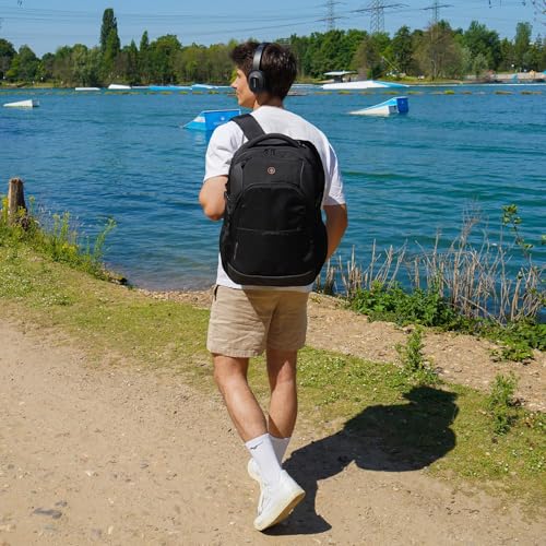Swissdigital Design Travel Laptop Backpack, Laptops Backpack with USB Charging Port for Men Women Fits 16 Inch Notebook, Black | ANDWIL3