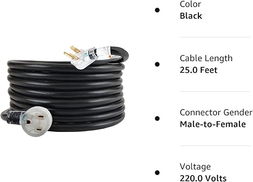 Miniatura 10 de Cable de extensión de soldador de 25 pies, 220 V, 50 amperios, calibre 8, resistente, industrial, NEMA 6-50, cable de máquina de soldadura con