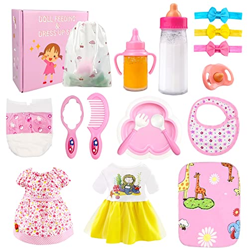 Baby Doll Accessories - Baby Doll Feeding and Caring Set with Bottles Doll Diaper and Changing Mat, Baby Doll Stuff Doll Clothes fit 14-16 Inch Doll, 18 Inch Doll Pretend Play Set for Girls Gift