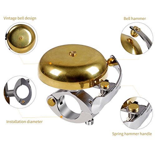 Brass Vintage Bicycle Bell, Retro Bike Bell for Adults and Kids, Loud Crisp Clear Sound Cycle Handlebar Ring Horn, Cycling Accessories