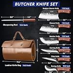 8PCS Chef Butcher Fish Knife Set for Meat Cutting with Roll Bag, Hand Forged Meat Cleaver Knife Boning Carving Knife Set for Home、Camping、BBQ