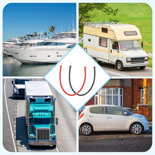 sourcing map 4PCS 8 AWG Battery Cable, 1ft Pure Copper Battery Inverter Cables with 5/16" Ring Terminals for Marine Solar Boat Car RV, Red Black - Image 5