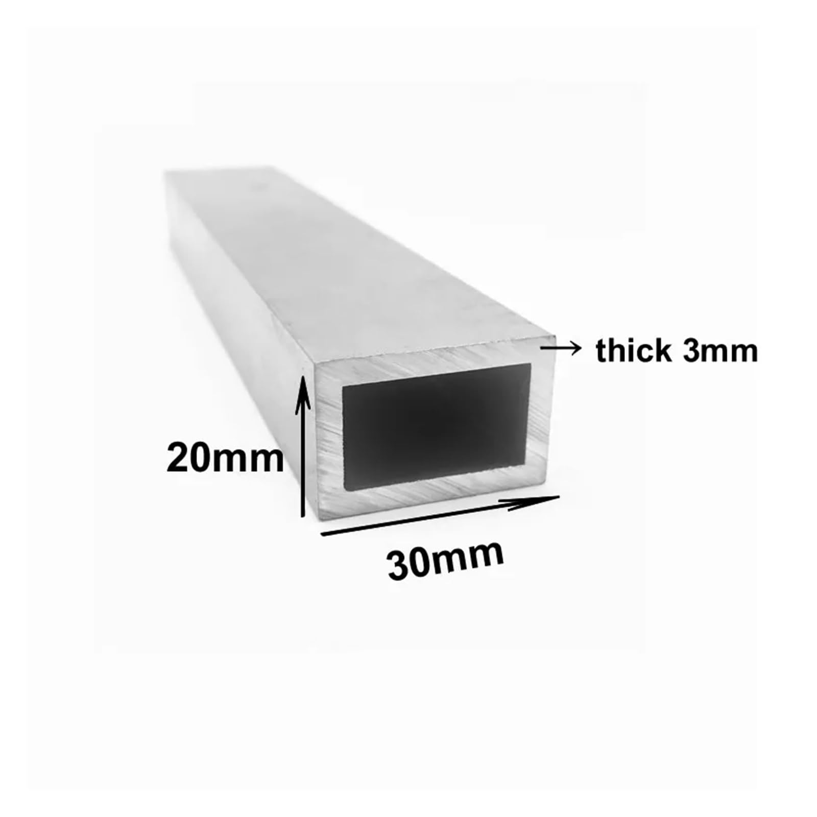 tubo cuadrado de aluminio, Perfil de tubo rectangular aluminio 20x30 mm espesor (1 mm/2 mm/3 mm), cuadrado 6063, perfil(20x30x3mm,500mm)