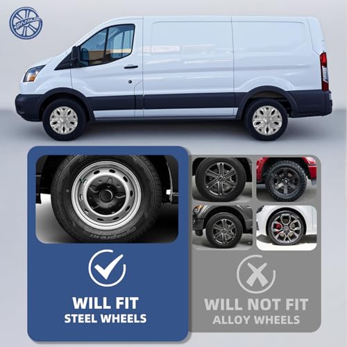 Paanlok 16 Inch Gloss Silver Wheel Covers Hubcaps for 2015-2025 Ford Transit 150 250 350 350HD SRW, Only Fits 5-Lug Factory Steel Wheels, OEM Replacement CK4Z-1130-J, CK4Z-1130-D, 4-Pack by PAANLOK - Used condition - Image 8