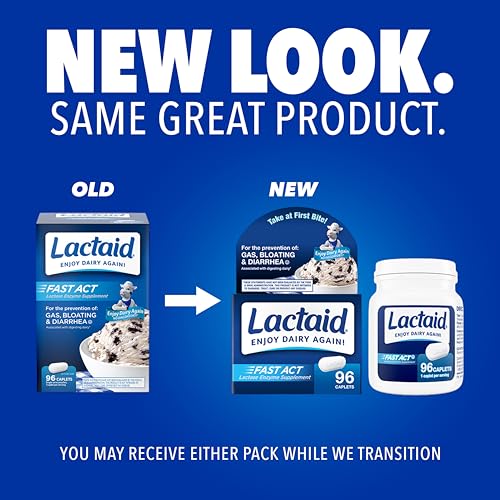 Image of Lactaid Fast Act Caplets for Lactose Intolerance, Caplets that Help Prevent Against Gas, Bloating, and Diarrhea, Lactase Enzyme Supplements, 96 Ct