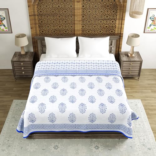 Image of BLOCKS OF INDIA 100% Cotton Dohar King Size Reversible Hand Block Printed Malmal Summer Dohar /Blanket (Color 8)