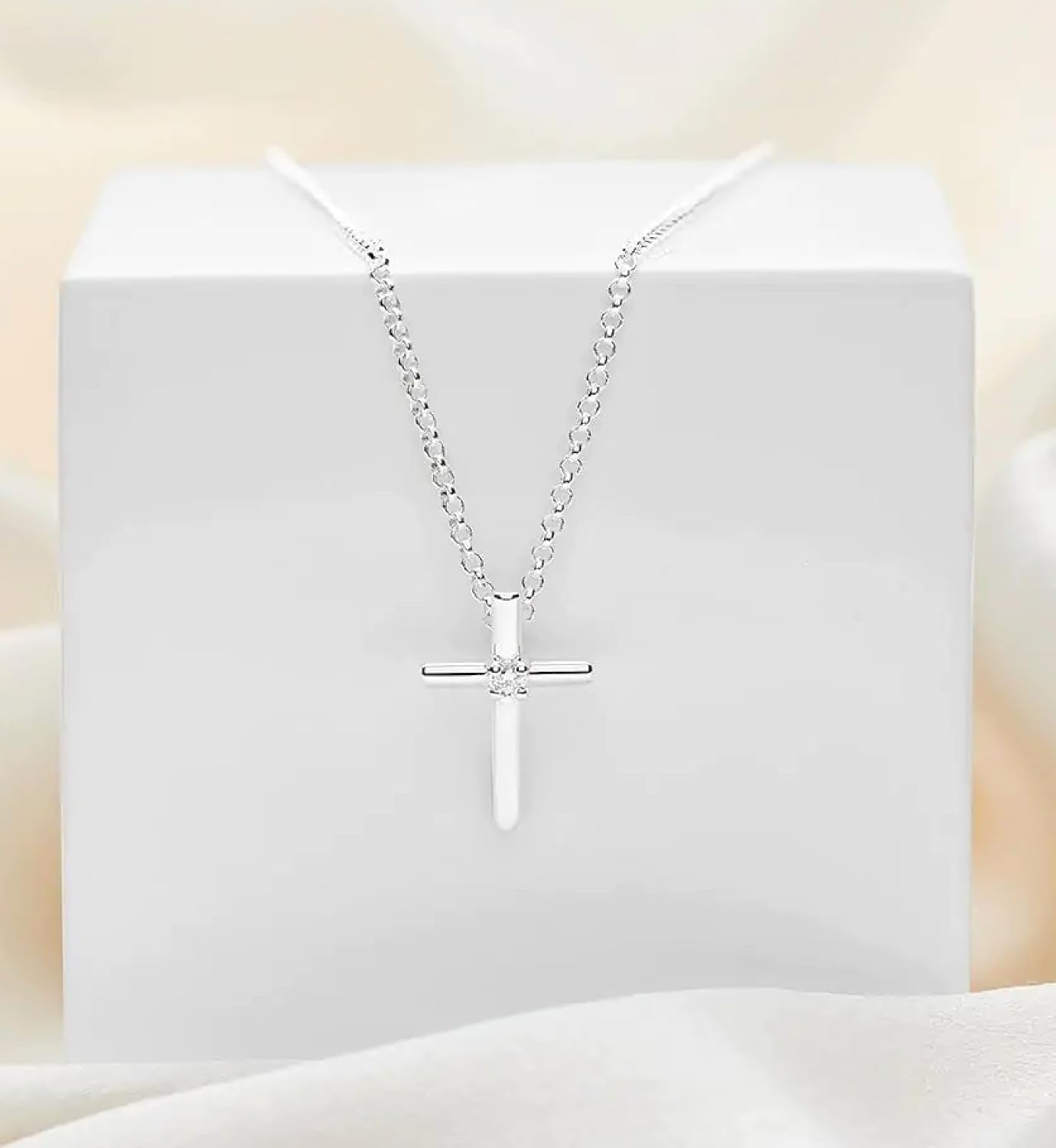 Molly B London 925 Sterling Silver Faith Diamond Cross Necklace for Girls. Ideal for Baptism, First Communion Gifts, Quinceañera, Flower Girl and Bridesmaid Gifts - Adjustable Jewelry