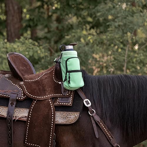 Horse Saddle Water Bottle Holder, Green Water Holder, Multi Pocket Horse Saddle Drink Holder up to 40oz, Horse Gifts, Horse Stuff Horse Tack
