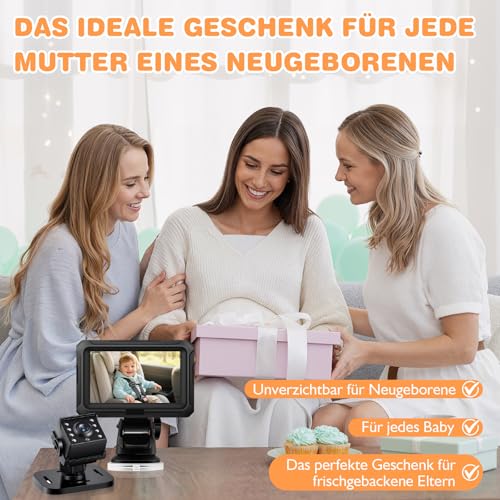 Zacro Baby Kamera Auto, Spiegel Auto Baby Rückbank 1080P, USB-C Plug-and-Play, Baby Autospiege mit HD Nachtsicht und 150° Betrachtungswinkel, Auto Rücksitzspiegel, Babyspiegel Rückansicht Monitor