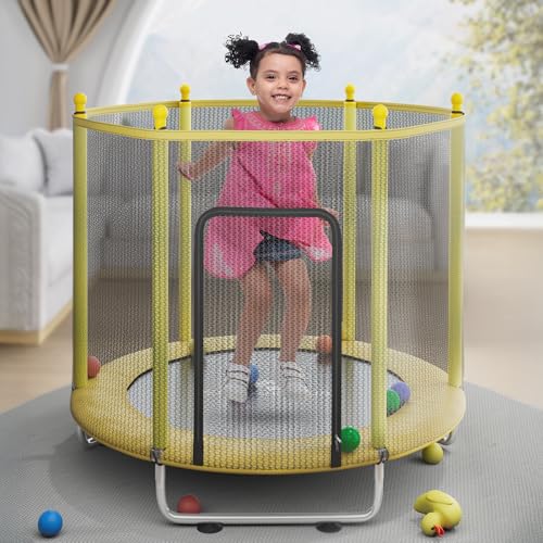 Image of StarAndDaisy 55 inch Trampoline for Kids at Home with Safety Net /Trampoline for Adults, Indoor & Outdoor / 120KG Loading Capacity with Stainless Steel Frame & Legs -55 inch, 4.5 Feet (Yellow)