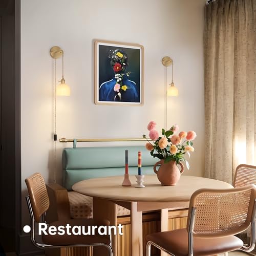 Image of Shenmoyl Vintage Wall Sconce with White Tulip Glass Shade Hanging Wall Sconce with 4.9FT Plug in Cord, Modern Wall Lamp Fixtures Decor for Bedside Bedroom Indoor Doorway