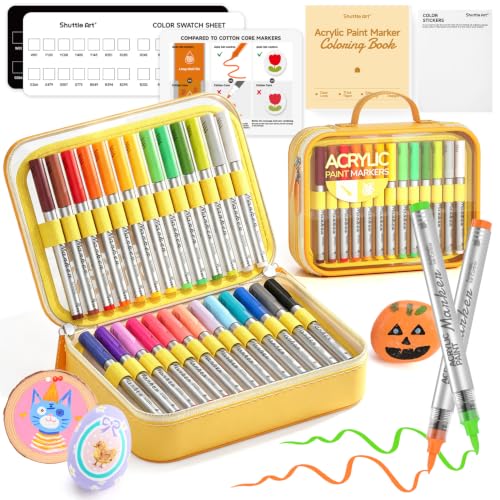 Image of Shuttle Art 26 Colors Brush Tip Acrylic Paint Markers
