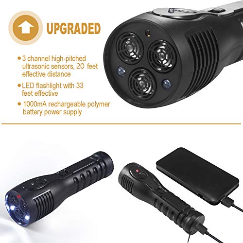 PetUlove Handheld Ultrasonic Dog Repeller, Dog Bark Deterrent Rechargeable with LED Flashlight Infrared Anti Barking Device Good Behavior Dog Training (Black)