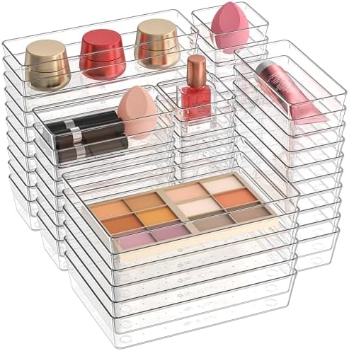 52 Pieces Clear Plastic Drawer Organizers, 4 Size Desktop Drawer ...