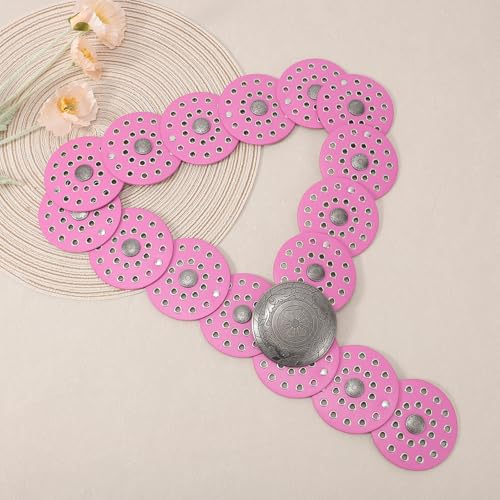 Image of WERFORU Women Wide Western Disc Belt Cowgirl Boho Leather Belt for Jeans Dress