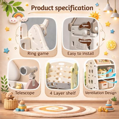 Image of 3in1 Kids Toy Organizer with Bookshelf for Home Storage Rack for Toddler Playroom Organizer Montessori Book Shelf for Kids Room Toys Organiser for Space Saving Storage Bins for Children