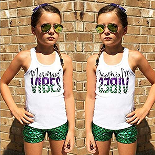 2Pcs Baby Girls Summer Mermaid Vibes Letter Printed Vest Tops Short Pant Sets Size 3-4Years/Tag110 (White) #TOP1