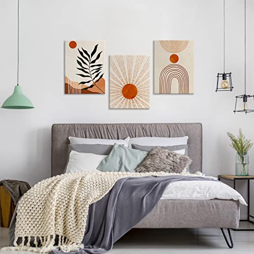 Mid Century Wall Art Boho - Minimalist Botanical Canvas Pictures Modern Bohemian Canvas Prints Wall Decor Neutral Abstract Artwork Living Room Bedroom Bathroom Kitchen Office 12" X 16" Set Of 3 #TOP2