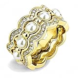 YourJewelleryBox 3520 Pearl Simulated Diamond Ring Gold 3PCS Stacking Wedding Full Eternity Size N USA 7